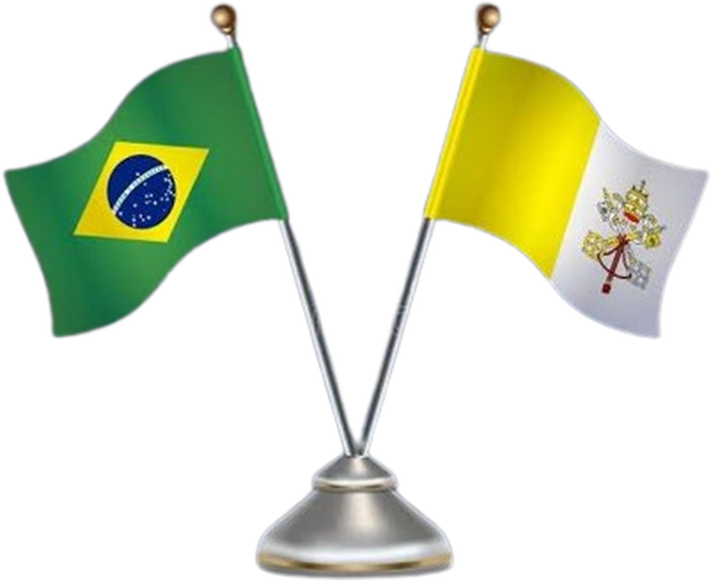 Bandeiras do Brasil e do Estado da Cidade do Vaticano em um suporte de mesa